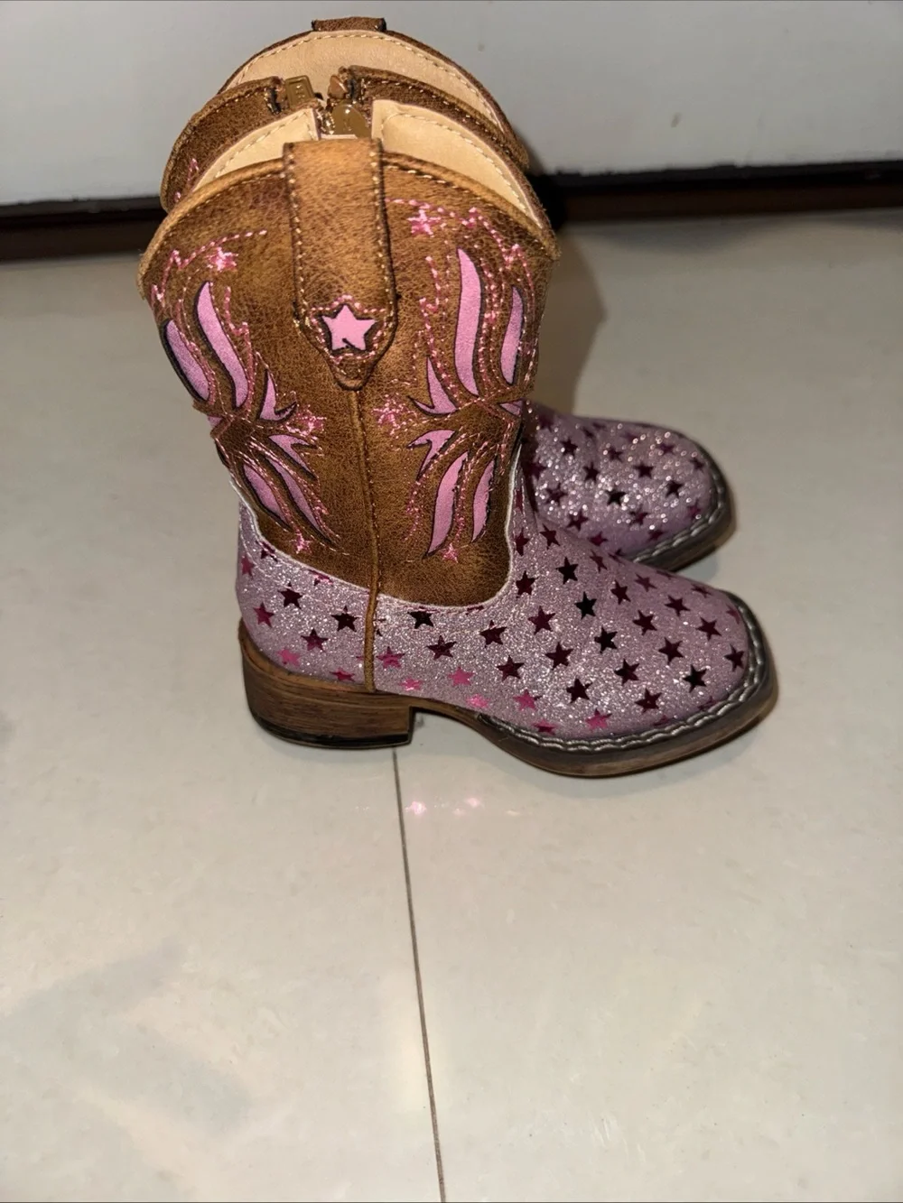 Roper Toddler Metallic pink and hot Pink Star Western Boot